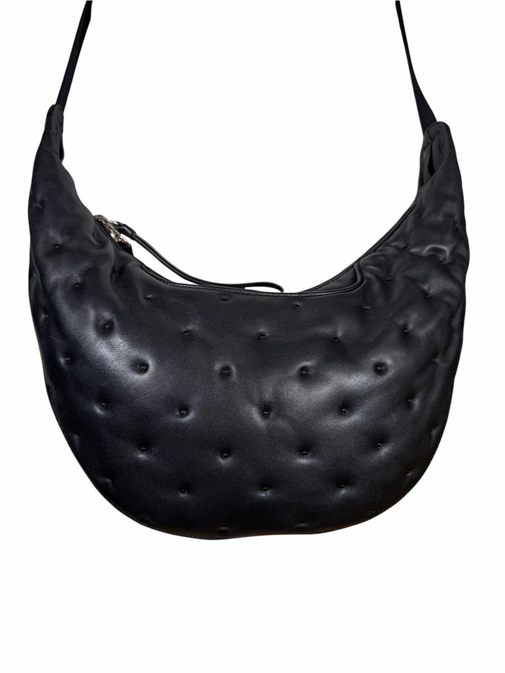 Rag & Bone Hobo Black Leather Quilted/Dimpled Crescent Hobo Shoulder Bag NW